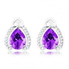 Set made of 925 silver, pendant and earrings, zircon tear in tanzanite colour