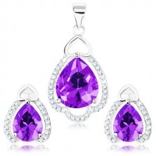 Set made of 925 silver, pendant and earrings, zircon tear in tanzanite colour