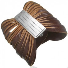 Brown leather bracelet with buckle - chessboard