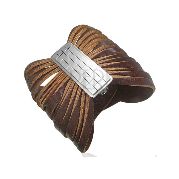 Brown leather bracelet with buckle - chessboard