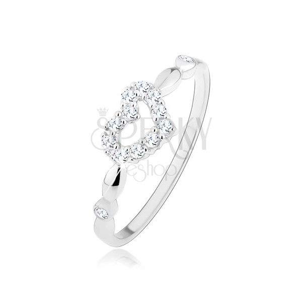 925 silver ring, asymmetrical shimmering heart - contour, small zircons
