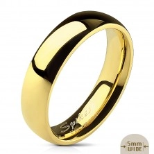 Band made of stainless steel, golden hue, shiny smooth surface, 5 mm
