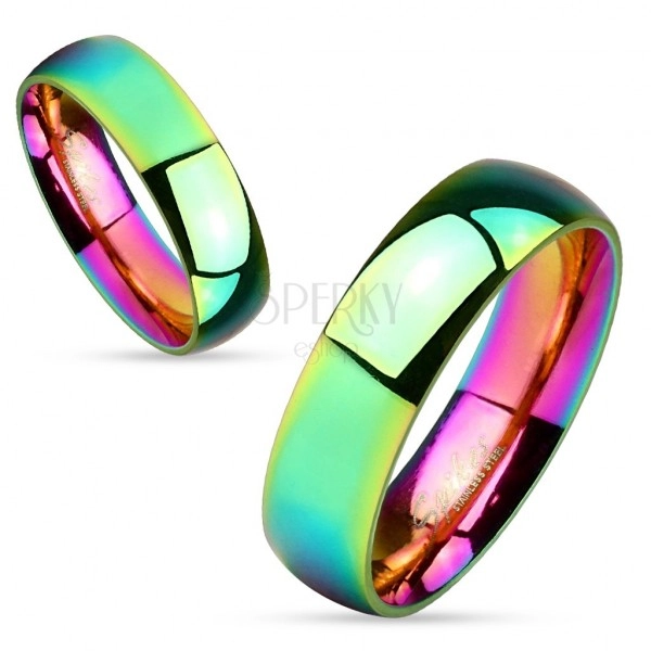 Rainbow band made of 316L steel, shiny smooth surface, 6 mm