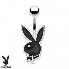 Steel belly piercing, silver hue, coloured Playboy bunny
