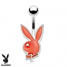 Steel belly piercing, silver hue, coloured Playboy bunny