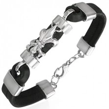 Black bracelet made of leather - fleur de lis motif