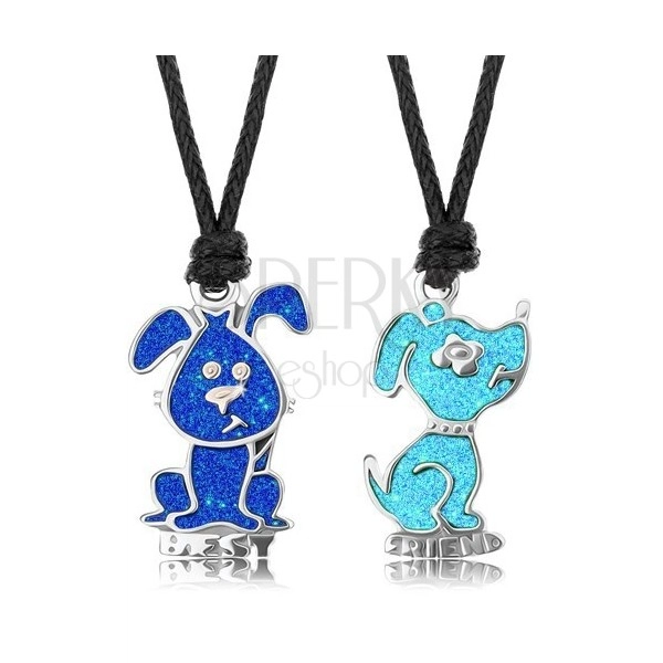String necklaces, light blue and dark blue dogs, enamel, inscription BEST FRIEND