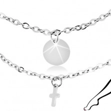 Steel anklet, silver colour, pendants - flat circles and crosses
