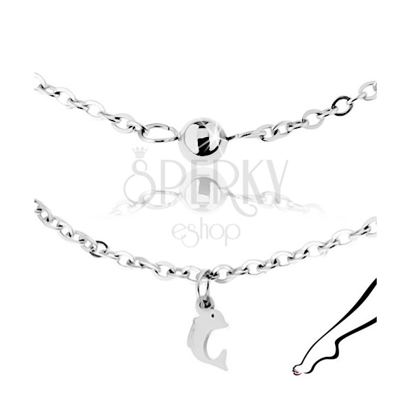 Anklet made of 316L steel, silver colour, pendants - dolphins and balls