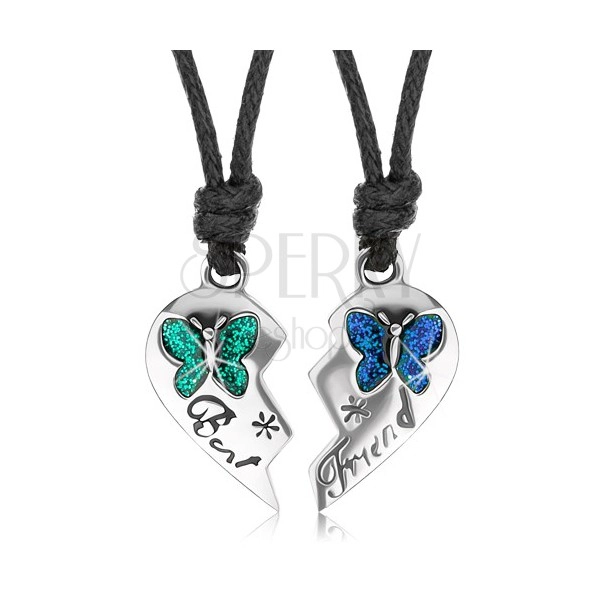 Set of necklaces for friends, heart halves, colored butterflies, Best Friend