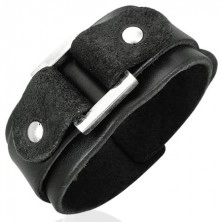 Black two layer leather bracelet with square