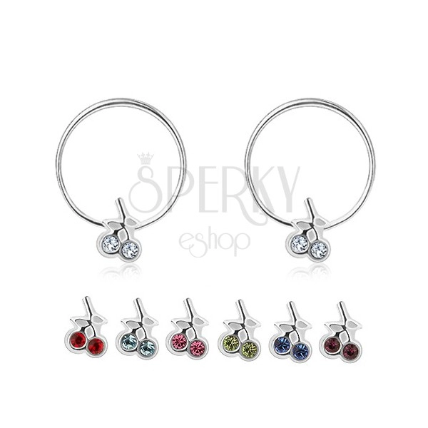 925 silver earrings - thin circles with cherries comprised of Swarovski crystals