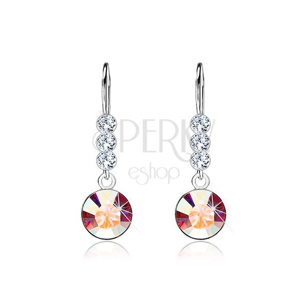 925 silver earrings, round clear Swarovski crystals, iridescent gleam