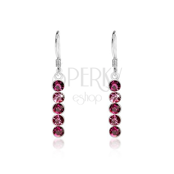 925 silver earrings, Swarovski crystals in shades of fuchsia colour