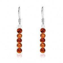 925 silver earrings, vertical line composed of orange Swarovski crystals