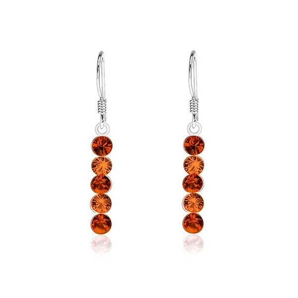 925 silver earrings, vertical line composed of orange Swarovski crystals