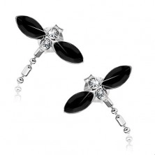 Earrings made of 925 silver, dragonflies with black wings, Swarovski crystals
