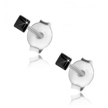 Stud earrings, 925 silver, black Swarovski crystal - square, 2 mm