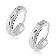 Earrings, 925 silver, circles with sandy surface and shiny grooves, 3 mm