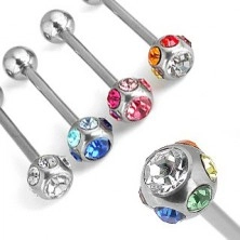 Tongue piercing with colurful gemstones