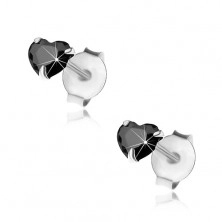 925 silver earrings, black zircon heart, 4 mm, studs