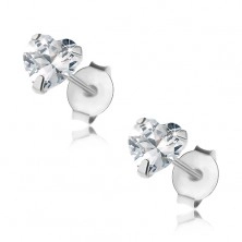 Earrings made of 925 silver, studs, shimmering clear zircon - heart, 5 mm