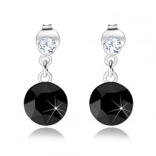 Earrings made of 925 silver, round clear and black Swarovski crystal, studs