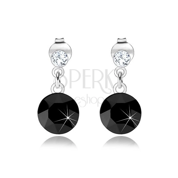 Earrings made of 925 silver, round clear and black Swarovski crystal, studs