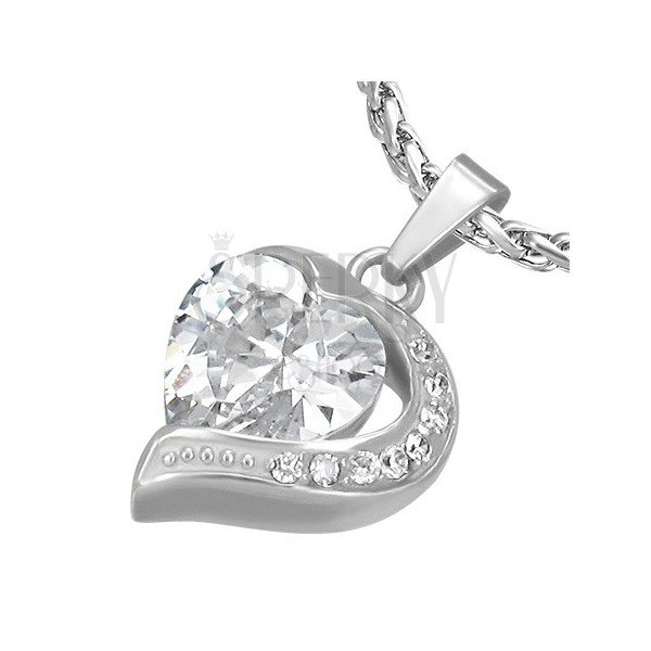 Heart pendant made of steel with clear zircon