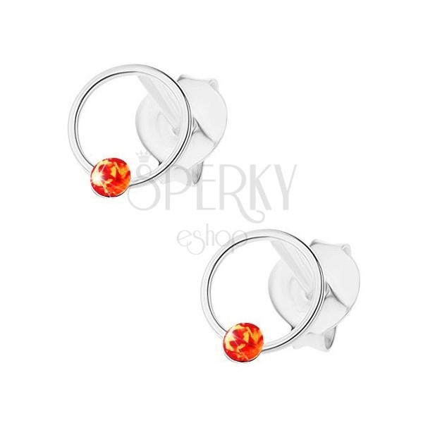 925 silver earrings, thin hoop with orange Swarovski crystal