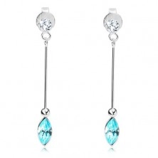 Earrings made of 925 silver, clear round and light blue grain Swarovski crystal