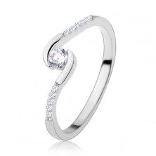 Engagement ring, 925 silver, thin shoulders, clear round zircon