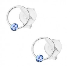 Stud earrings, 925 silver, hoop with light blue Swarovski crystal