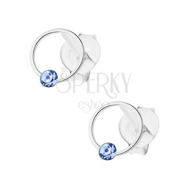 Stud earrings, 925 silver, hoop with light blue Swarovski crystal