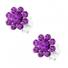 Earrings made of 925 silver, shimmering flower - violet Preciosa crystals