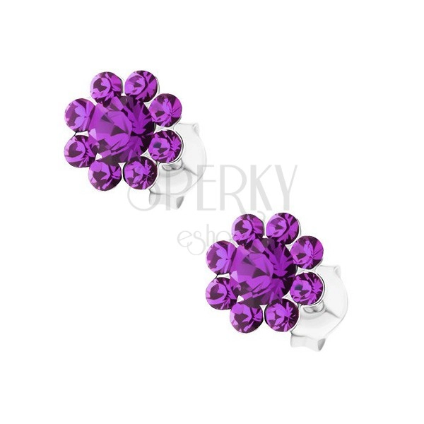 Earrings made of 925 silver, shimmering flower - violet Preciosa crystals