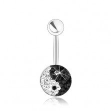 Piercing made of stainless steel, silver colour, shimmering Yin and Yang symbol