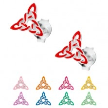 Earrings made of 925 silver, Celtic triangular knot adorned with coloured glaze