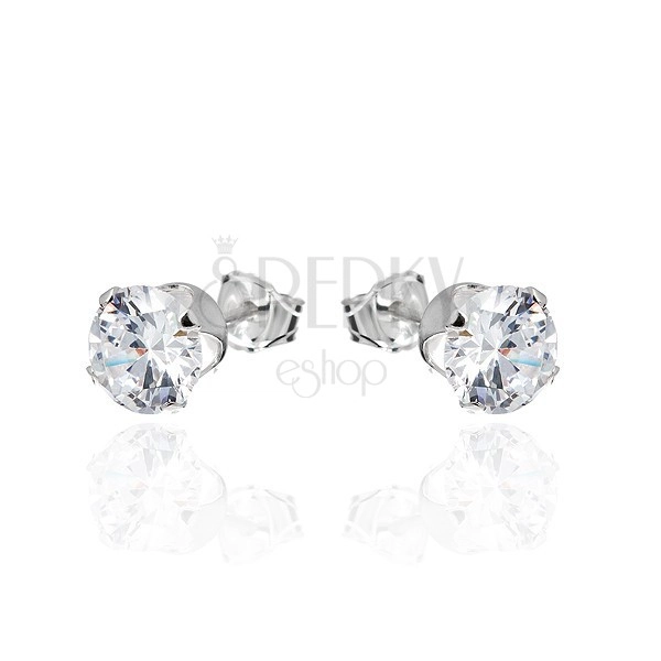 Stud earrings made of 925 silver, round zircon in clear colour, 8 mm