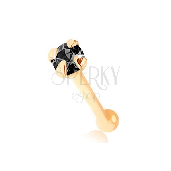 Nose piercing made of yellow 9K gold, round zircon in black hue