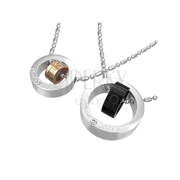 Set of steel pendants - double love rings
