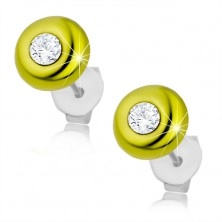 Stud earrings, 925 silver, convex green circle with clear zircon