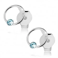 Earrings made of 925 silver, circle with Swarovski crystal in light blue colour