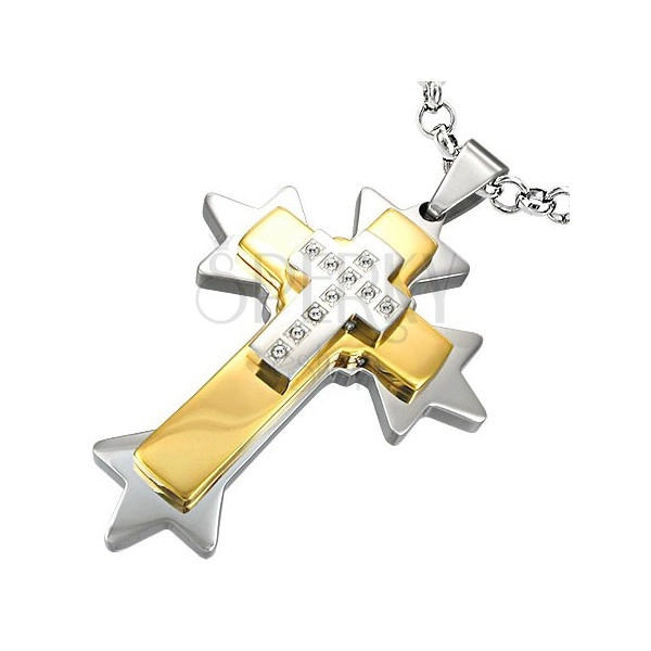 Spiked cross stainless steel pendant - two colour combination
