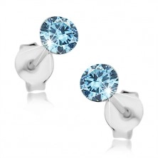 Earrings made of 925 silver, round Swarovski crystal in light blue colour, 4 mm
