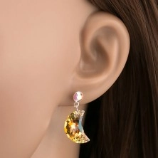 925 silver earrings, dangling half-moons of light yellow Swarovski crystals