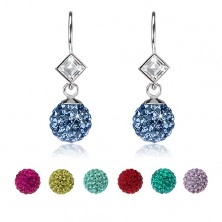 Earrings made of 925 silver, clear Swarovski crystal, colourful sparkly balls