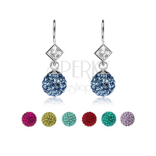 Earrings made of 925 silver, clear Swarovski crystal, colourful sparkly balls