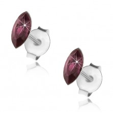 925 silver earrings, violet grain, Swarovski crystal, studs