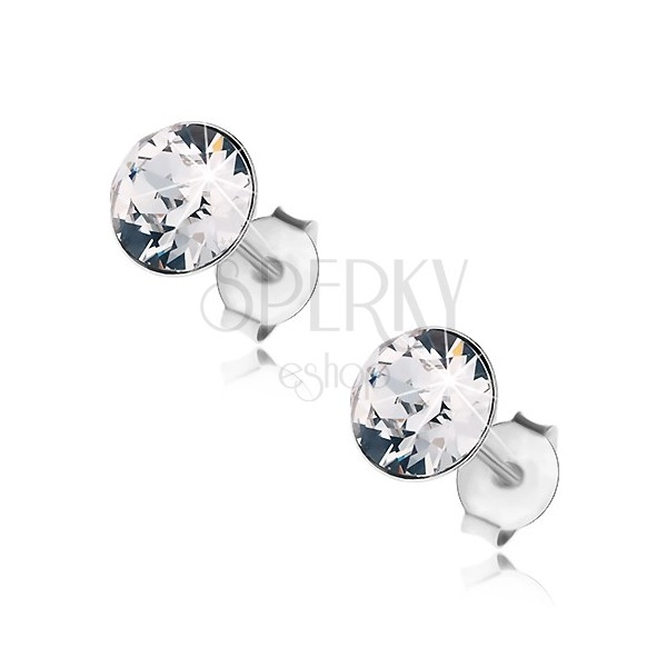 925 silver earrings, round Swarovski crystal in clear hue, 7 mm